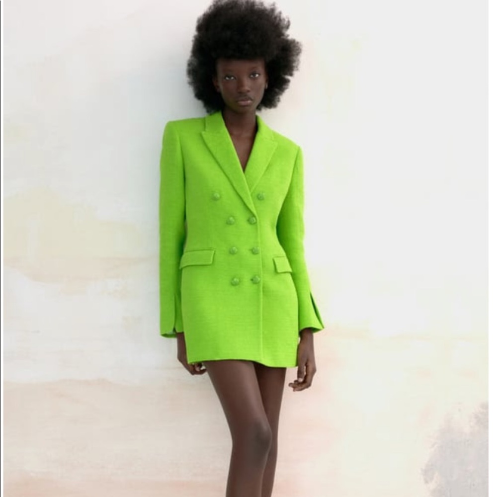 Zara lime green textured blazer dress